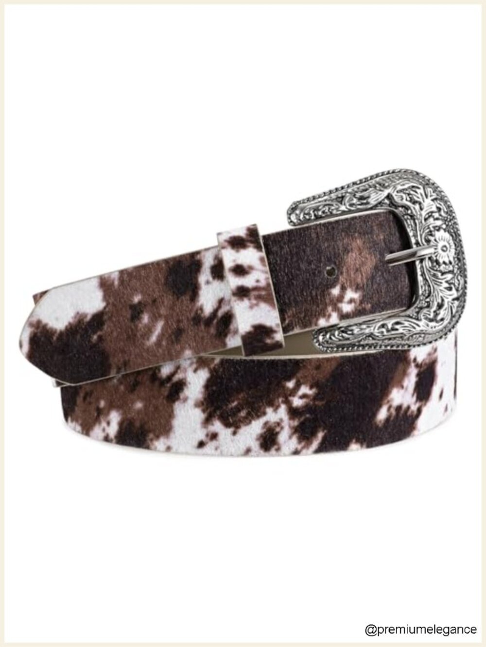 Vintage Western Belt with Engraved Metal Buckle Faux Leather Adjustable Cowboy